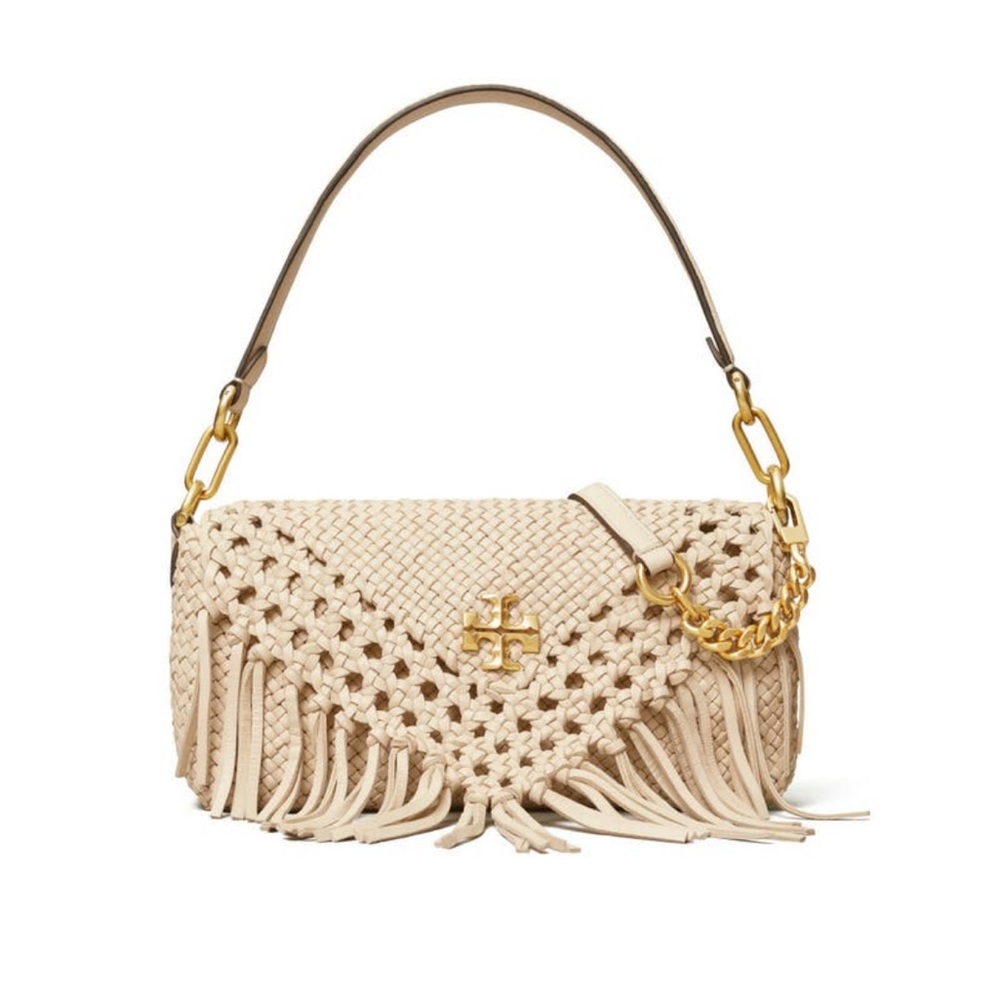 Tory Burch Cream Woven Fringe Shoulder Bag